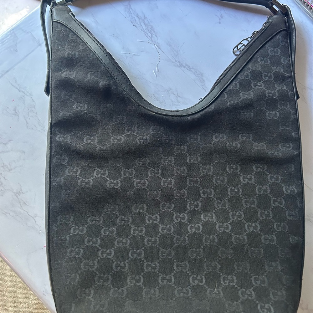 Vintage Gucci Black Shoulder GG canvas Hobo Bag